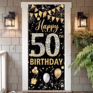 50th Birthday Banner polyster Fabric backdrop Birthday Door cover Decoration for 18th 60th 50th Men 