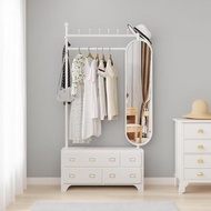 白色多功能衣帽架帶鏡子 多功能鞋凳高檔落地衣架可旋轉帶穿衣鏡臥室落地衣帽架挂衣架壹體