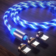 1M 2M LED Glow Flowing Light Magnetic Charging Cable for Micro USB Type C IOS Fast Charger Cable