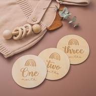 4pcs Baby Milestone Cards Wooden Rinbow Monthly Milestone Newborn Birth Month Birthday Wood Teether