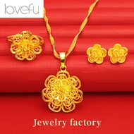 gold necklace pawnable 18 k saudi original Lotus Pendant*Necklace*Ring*Earrings