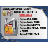 Toyota 5W30 Semi Synthetic SN/CF Engine Oil 4L  & Toyota Oil Filter 90915-YZZA6