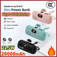 [Ready Stock]22.5W Mini powerbank fast charging 20000mAh With cable Portable charger ios/Type-c 2 ou