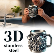 V8 Engine Design Resin Mug With Stainless Steel Liner, Detailed Automotive Themed Coffee Cup T8