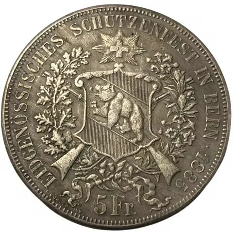1885 Switzerland 5Fr coin silver plated Exact Copy