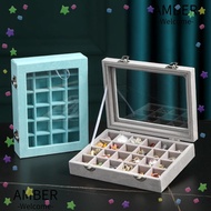 AMBER Velvet Ring Box Tray, Dustproof 12 /24 Grid Jewellery Organiser Storage, Multi-function Portab