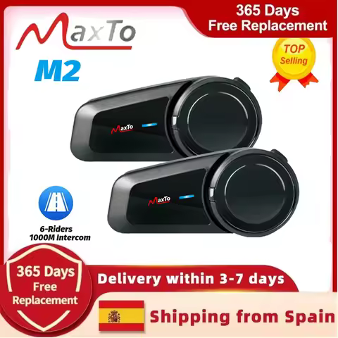 Maxto M2 Motorcycle Helmet Intercom Headset Bluetooth V5.0 for 6 Riders 1000M Waterproof Universal P