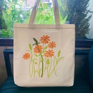 FLOWER EMBROIDERED tote bag - canvas tote bag 35cmx40cm fits A4, 3060 laptop