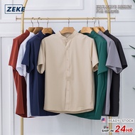 ZEKE A0009 Men's Stand Collar Shirt Short Sleeve Shirt For Men Plain Men's Kemeja Lelaki Men's Baju 