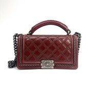 Chanel 勃根地紅牛皮handle boy25
