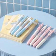 Kawaii Bow & Star Gel Pen Set - 4pcs 0.5mm Fine Point Retractable Gel Pens With Ribbon Accents, Cute