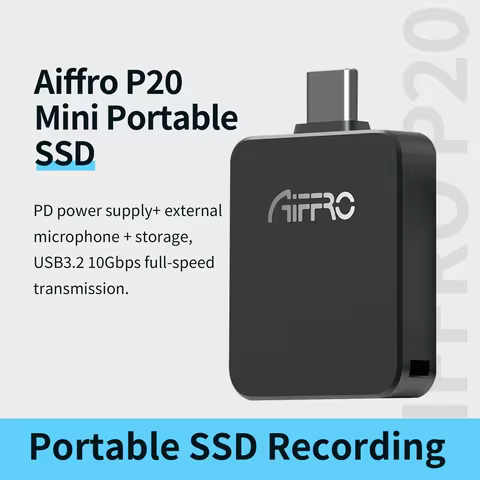 Aiffro P20 Mini External SSD 10Gbps 1000MB/s Dual Interface Prores 4K Video Recording External Stora