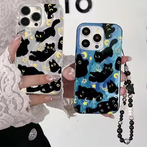 Cute Black Cat Silver Blue Laser Case For OPPO Reno 13F 12F 11F 13 11 12 Pro 5G 7 4G 5 6 Lite 5 6 7 