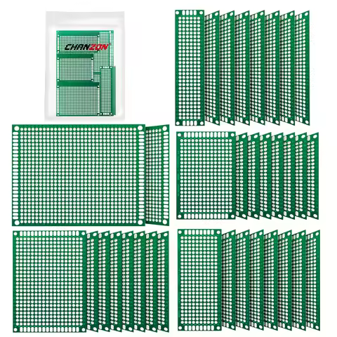 34 Pcs Double Sided PCB Board Tinned ( 2X8 3X7 4X6 5X7 7x9 cm ) Prototype Kit FR4 Printed Universal 