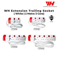 WH Extension Trailing Socket 2Meter 3Core  Fajar Wire(SIRIM)(White) || Extension Wire