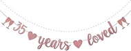 WEIANDBO 35 Years Loved Rose Gold Glitter Banner,Pre-Strung,35th Birthday/Wedding Anniversary Party