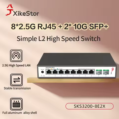 XikeStor Simple L2 10 Ports Managed Switch Etherent with 8-Port 2.5G RJ45 & 2-Port 10G SFP Port