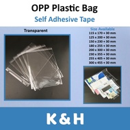 Beg Plastik (100 PCS) Self Adhesive Transparent OPP Plastic Bag/ OPP Plastic Bag with Sealing Tape /
