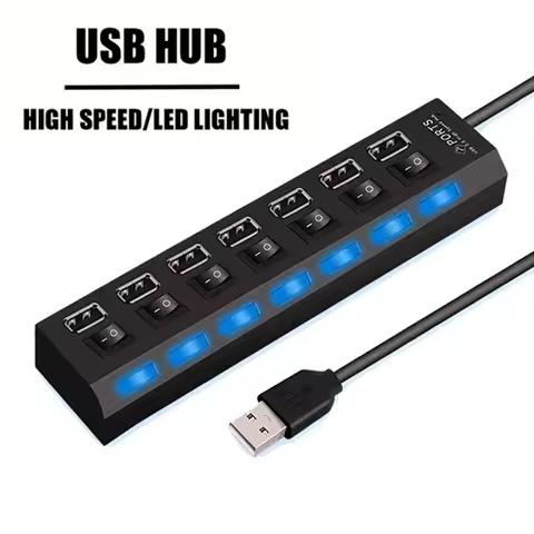 USB 2.0 Hub Multi USB Splitter Hub With ON/OFF USB Power Adapter 7 Port Multiple USB Switch Expander