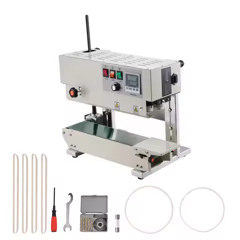 SucceBuy Vertical Band Sealer 6-12mm Seal Width Continuous Bag Sealing Machine for 0.02-0.8mm Plasti