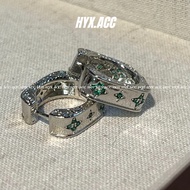 Women's Earrings Vintage Pattern Green Zircon Ring Earrings Loop Earrings