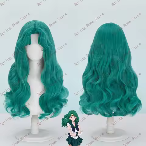 Sailormoon Nepture Kaiou Michiru Cosplay Costume Synthetic Hair Medium Long Green Styled Halloween P