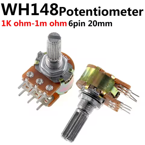 5pcs WH148 B1K B2K B5K B10K B20K B50K B100K B500K 6Pin 20mm Amplifier Dual Stereo Potentiometer 1K 2