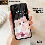 HP Oppo A74 4G/5G Case - New Glossy Case casing Oppo A74 4G/5Ghp [CUTE CAT Motif] - AGM Case softcas