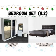 𝙏𝙀𝙍𝙈𝙐𝙍𝘼𝙃 Set Bilik Tidur Almari Baju 5x7kaki Meja Solek Katil Kulit PVC Divan Katil Single Super Sin