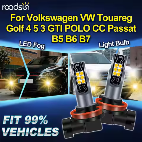 ROADSUN H8 H9 H11 For Volkswagen VW Touareg Golf 4 5 3 GTI POLO CC Passat B5 B6 B7 2PCS 3000K Canbus