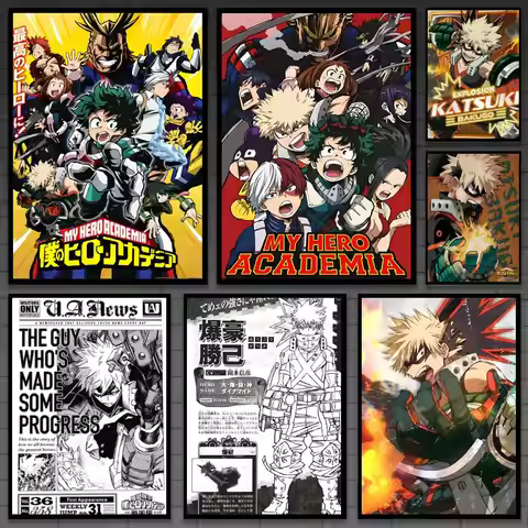B-Bakugo Katsuki mMy Hero Academias Poster Versatile HD Waterproof Wall Art Self-Adhesive Decor for 