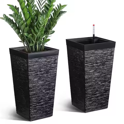 22.5'' Tall Planters Set Of 2, Self Watering Outdoor Indoor Front Porch Planter Pots With Drainage H