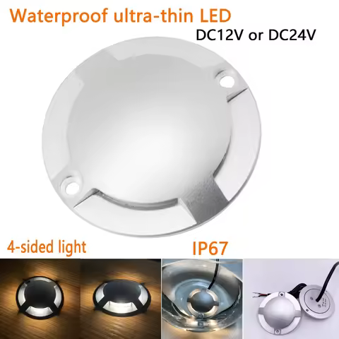 4-hole Ultra-thin Outdoor Ground Spots LED IP67 Surface Mounted Step Light DC12V24V 1W 2W Courtyard 