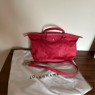 Longchamp小羊皮桃粉 手提肩背側背包