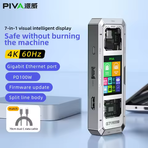 PIVA G71 7 in 1 Aluminum Alloy Office Docking Station Smart Screen Display Type-C to HDMI2.0 USB3.0 
