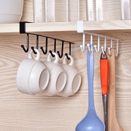 6 Hooks Cup Holder Iron Kitchen Storage Rack Cupboard Hanging Hook Shelf Cabinet Hanger Removed Bathroom Organizer Holder