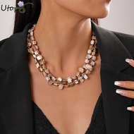 UTOPIAS Colorful Necklace, Irregular Exaggerate Beaded Necklace, Fashion Double-layer Elegant Jewelr