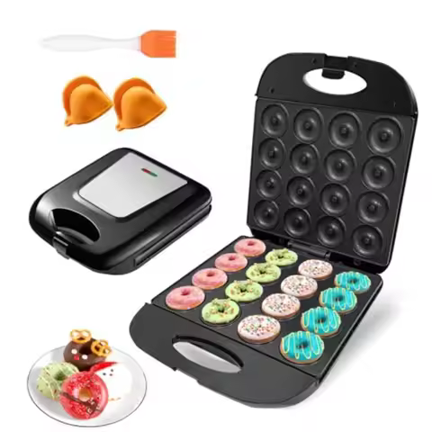 2025 Mini Donut Maker Machine for Home Kid-Friendly 16-Hole Electric Doughnut and Pancake Maker with
