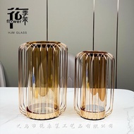 HJM-Light Luxury Glass Vase Ornaments Modern Model Room Entrance Creative Living Room Dried Flowers 