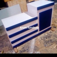 MEJA KASIR FULL DUCO PUTIH LIS BIRU BCA -retrosale