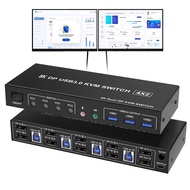 8K DP KVM USB 3.0 Switch 4x2 Dual Monitor Displayport 1.4 KVM Switch 4 in 2 out Extended Display for