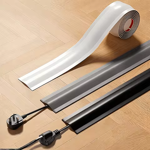 1PC 1m/39.37in PVC Floor Cable Protector Self Adhesive Wire Cover Flexible Cable Duct Cord Hider For