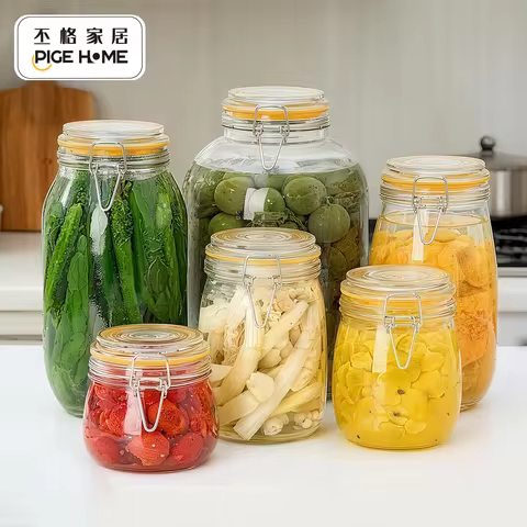 HeY Lilac Airtight Glass Storage Jar with Clamp Lid Silicone Seal Lead-Free Kitchen Canister for Cof