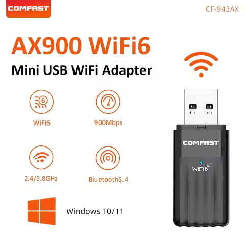 COMFAST 900Mbps WiFi 6 Wi-Fi Adapter 2.4/5.8GHz USB Wireless Network Card BT5.4 Bluetooth Adapter Fo