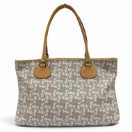 成色極佳 ☆ CELINE Old Celine Sulky Logoogram Carriage Pattern Leather Tote Bag Light Gray ブラウン Women's