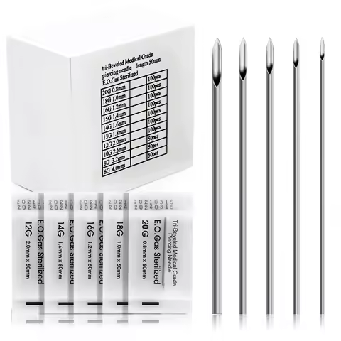 Disposable Body Piercing Needles Sterile Surgical Steel Tattoo Needle for Navel Nipple Ear Nose Lip 