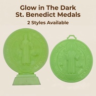 Glow in the Dark St. Benedict Medal Exorcism Protection Cross Plastic Religious Statue with Stand