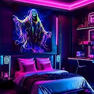 Onivein Blacklight Skull Tapestry Glow In The Dark Gothic Skeleton Tapestry UV Reactive Tapestries W
