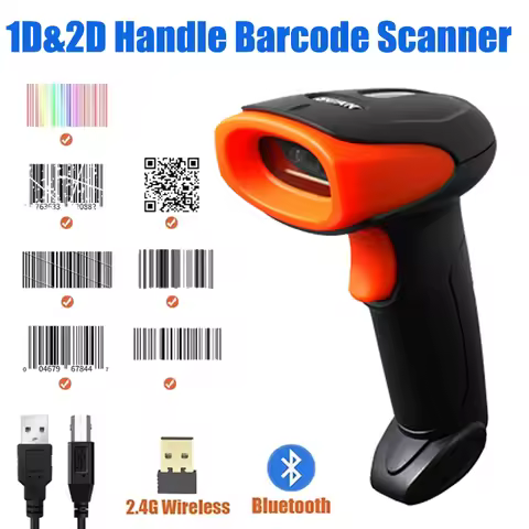 2D Handhel Barcode Scanner with Holder Portable 2.4G Wireless Bluetooth 1D 2D QR Code Reader Wired B
