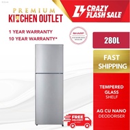 ♗▪Sharp 280L 2 Door Refrigerator SJ285MSS AG CU Nano Deodoriser | Fridge | Peti Ais | Peti Sejuk | 冰箱 | 冰橱